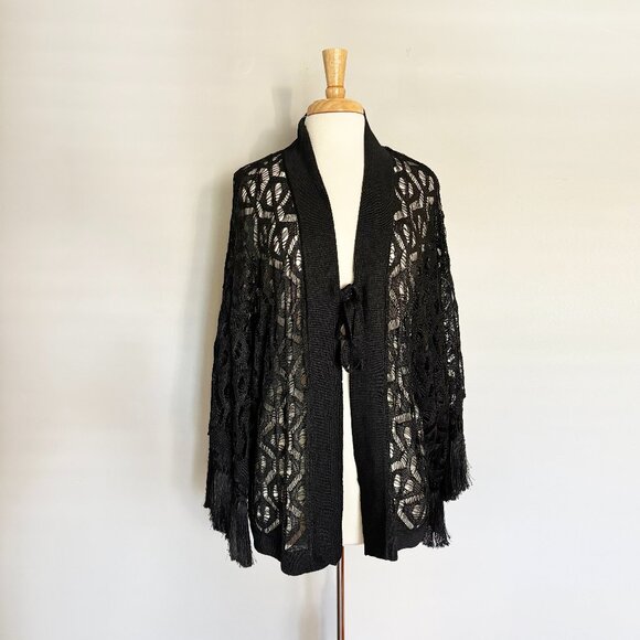 Zara Crochet Front Tie Cardigan with Fringe M - Picture 2 of 6